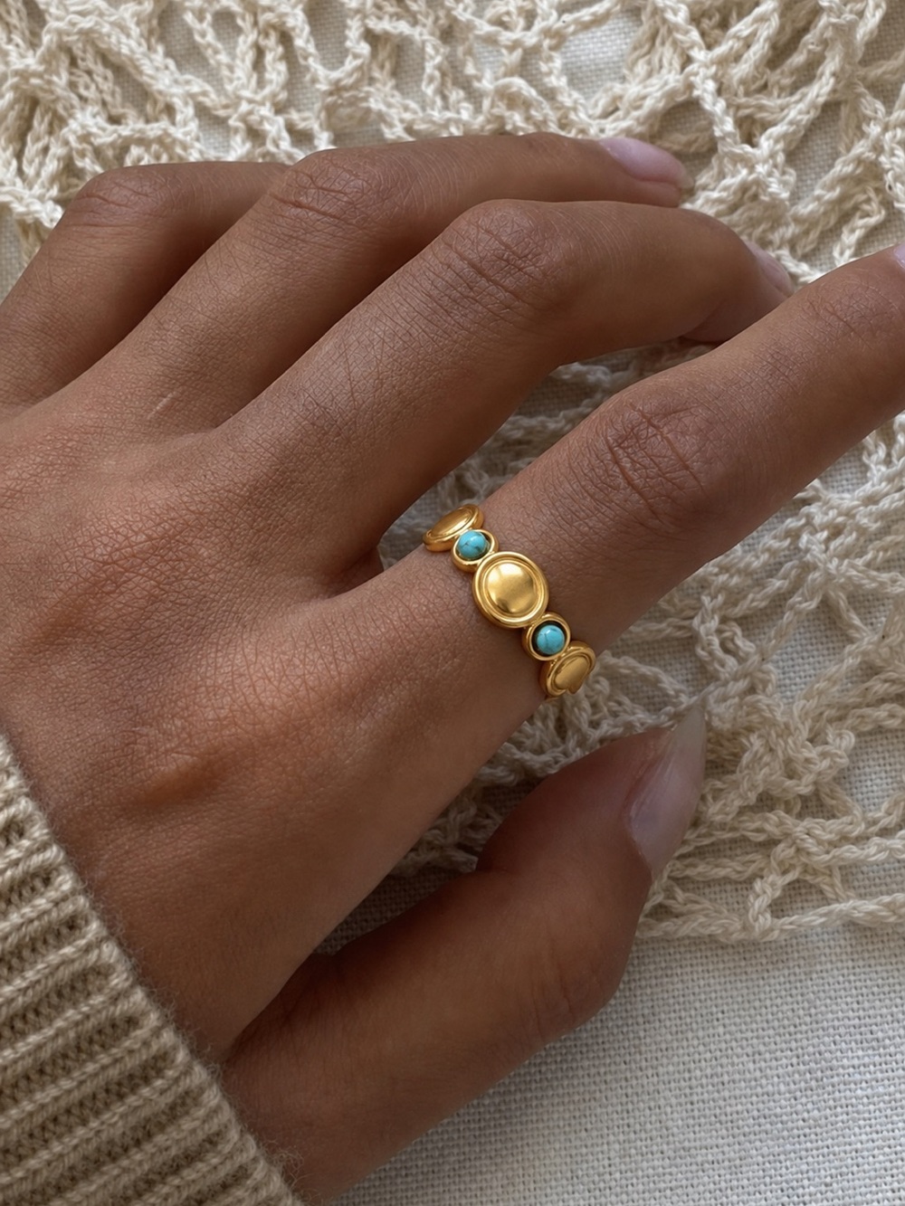 18K Gold Plated Adjustable Natural Turquoise Stone Ring